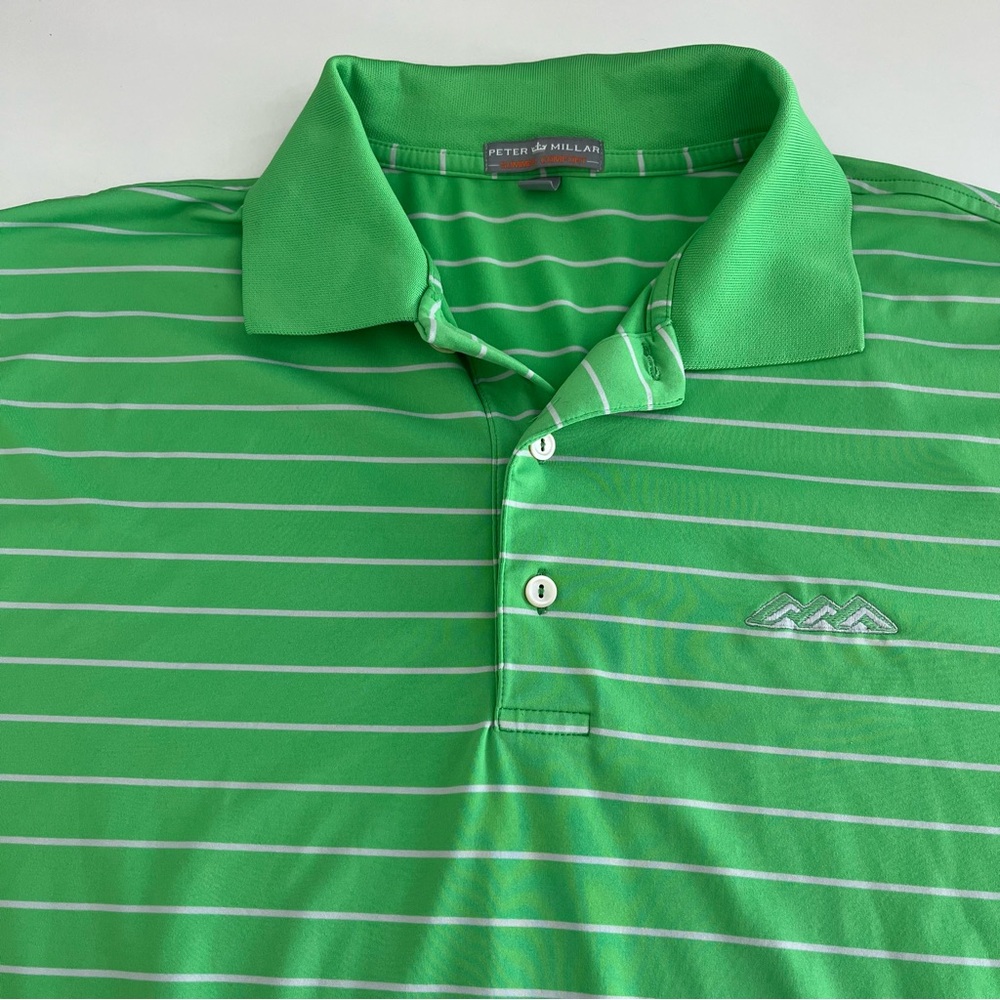 Peter Millar Summer Comfort Mens Green White Stripe Short Sleeve Golf Polo large